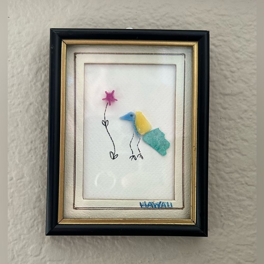 Recycled Art - Bird with Flower - One of a Kind